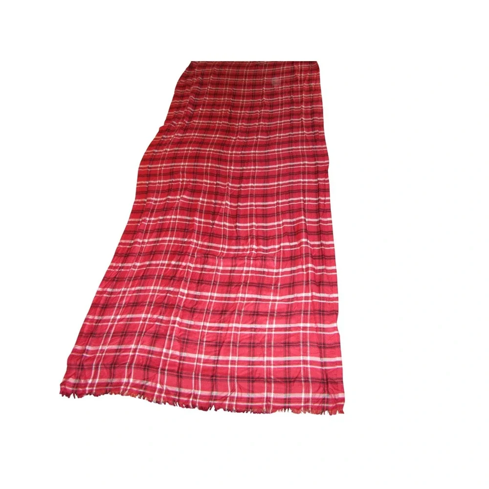 Talbots Red Plaid Scarf Rayon Fringe Trim Tartan Lightweight NWT 54990708